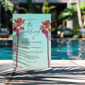 Retro Tropical Palm Trees Coastal Beach Wedding