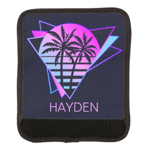 Retro Tropical Palm Trees Geometric Personalised Luggage Handle Wrap