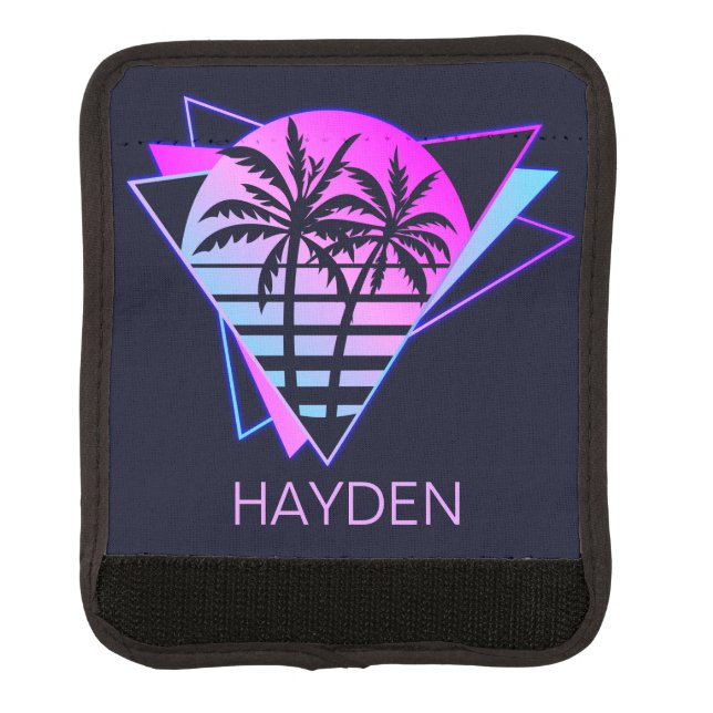 Retro Tropical Palm Trees Geometric Personalised Luggage Handle Wrap (Front)