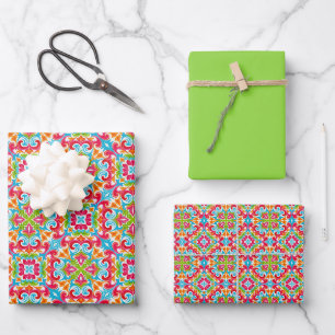 Retro Tropical Pattern in Fuchsia, Aqua, Lime... Wrapping Paper Sheets