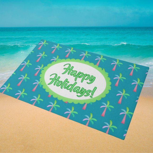 Retro Tropical Personalized Tropical Palms Holiday Doormat (For holidays or anytime…personalize it!)