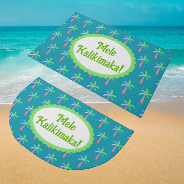 Retro Tropical Personalized Tropical Palms Holiday Doormat (Fun tropical doormats. For Christmas or anytime…personalize it!)
