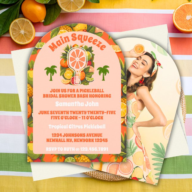 Retro Tropical Pickleball Bridal Shower Photo Arch Invitation (Creator Uploaded)