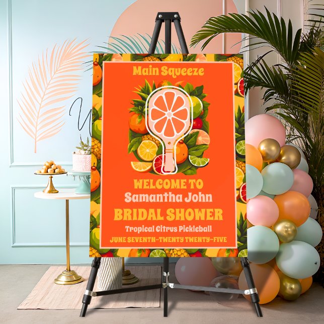 Retro Tropical Pickleball Bridal Shower Welcome Foam Board (Creator Uploaded)