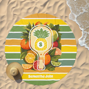 Retro Tropical Pineapple Pickleball Bridal Shower Beach Towel