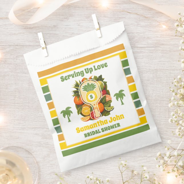Retro Tropical Pineapple Pickleball Bridal Shower Favor Bag (Clipped)