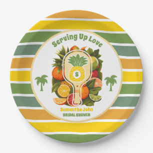 Retro Tropical Pineapple Pickleball Bridal Shower Paper Plates