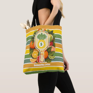 Retro Tropical Pineapple Pickleball Bridesmaid Tote Bag