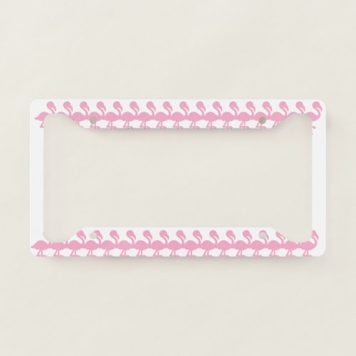 Retro Tropical Pink Flamingos Exotic Pattern License Plate Frame