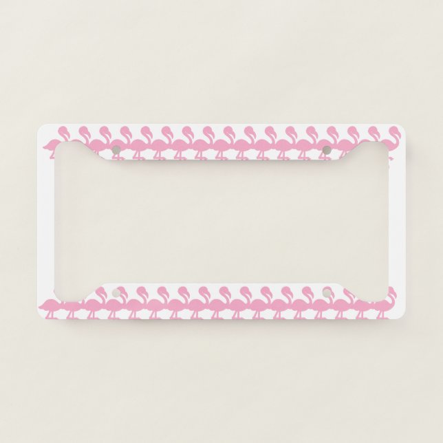 Retro Tropical Pink Flamingos Exotic Pattern License Plate Frame (Front)