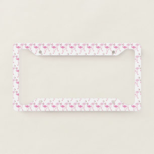 Retro Tropical Pink Flamingos License Plate Frame
