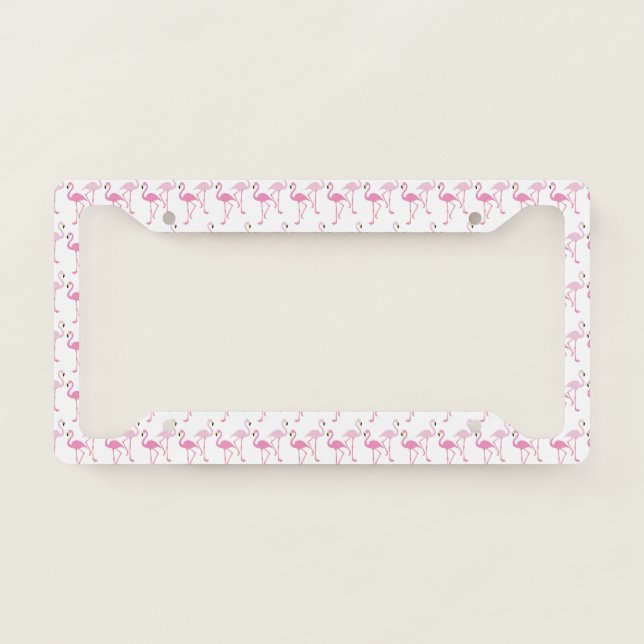 Retro Tropical Pink Flamingos License Plate Frame (Front)