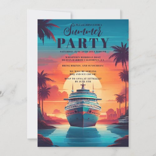 Retro Tropical Seascape Beach Cruise Party Invitation