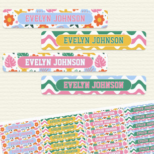 Retro Tropical Starfish & Shells Waterproof Name Labels