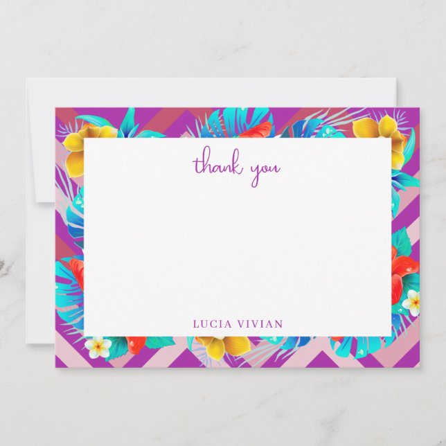 Retro Tropical Summer Fuchsia Bridal Shower Thank You Card (Front)