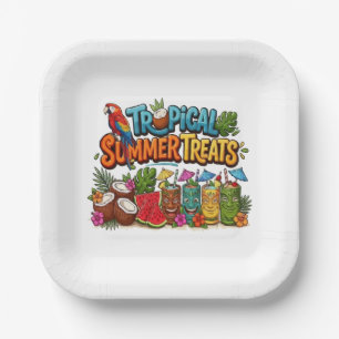 Retro Tropical Summer Treats Tiki Bar Paper Plates