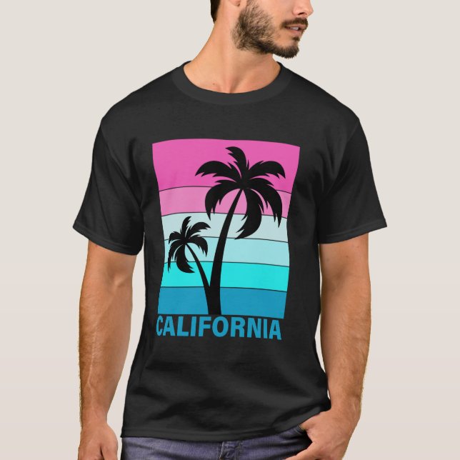 Retro Tropical Sunset Beach Summer Vacation CA Cal T-Shirt (Front)