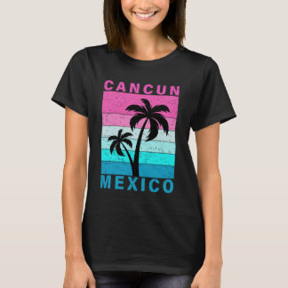 Retro Tropical Sunset Cancun Beach Mexico Summer V T-Shirt