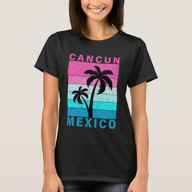 Retro Tropical Sunset Cancun Beach Mexico Summer V T-Shirt (Front)