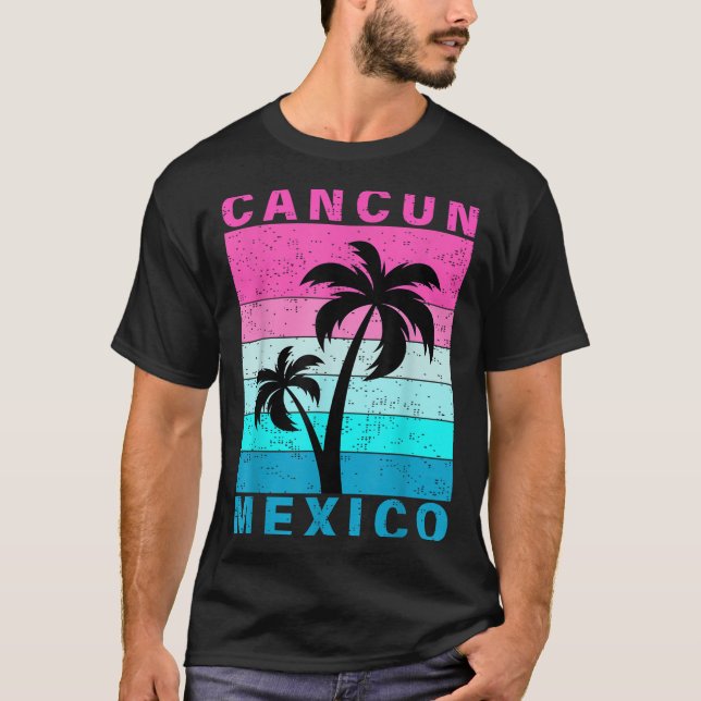 Retro Tropical Sunset Cancun Beach Mexico Summer V T-Shirt (Front)