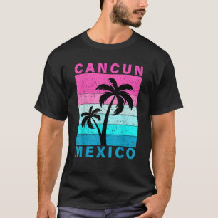 Retro Tropical Sunset Cancun Beach Mexico Summer V T-Shirt