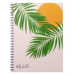 Retro Tropical Sunset Palm Leaves Minimalist Name Notebook