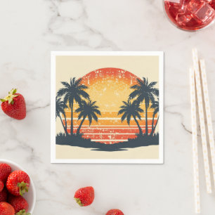 Retro Tropical Sunset Palm Trees Napkins