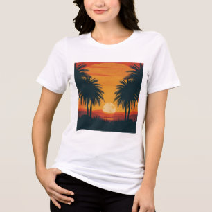 Retro Tropical Sunset Palm Trees Tri-Blend Shirt