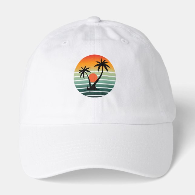 Retro Tropical Sunset with Palm Trees Hat (Front)