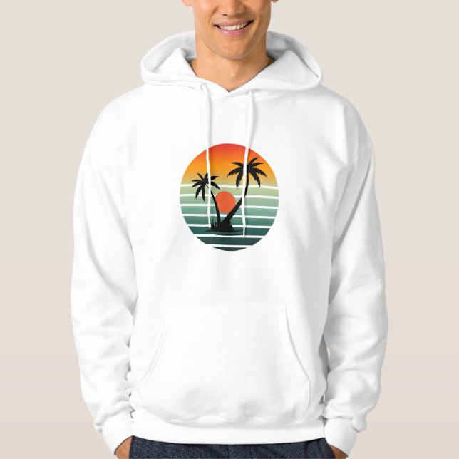 Retro Tropical Sunset with Palm Trees Hoodie (Front)