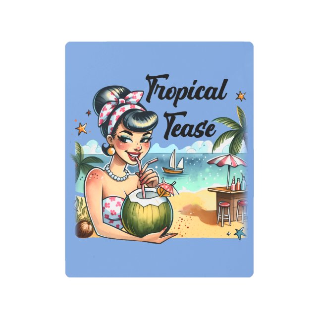 Retro Tropical Tease Pin-up Metal Print (Front)