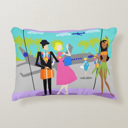 Retro Tropical Vacation Accent Pillow