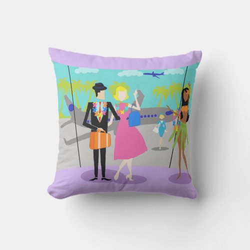 Retro Tropical Vacation Outdoor Pillow