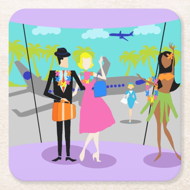 Retro Tropical Vacation Paper Coaster (Front)