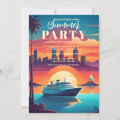 Retro Tropics Seascape Beach Cruise Party Invitation