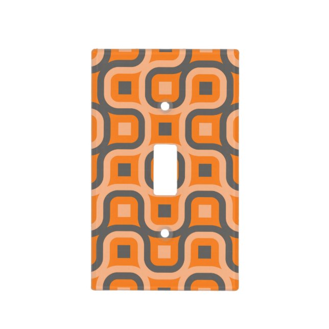 Retro Truchet Tiles Geometric Pattern Orange Grey Light Switch Cover (Front)