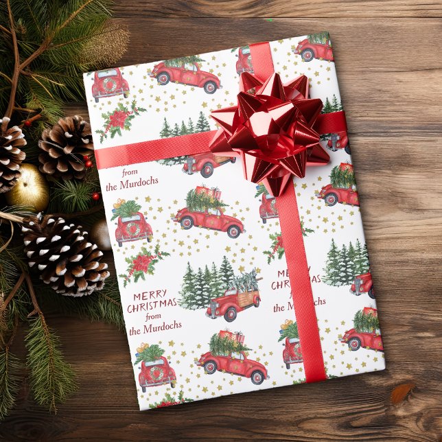 Retro Truck and Car Christmas Trees Wrapping Paper (Creator Uploaded)