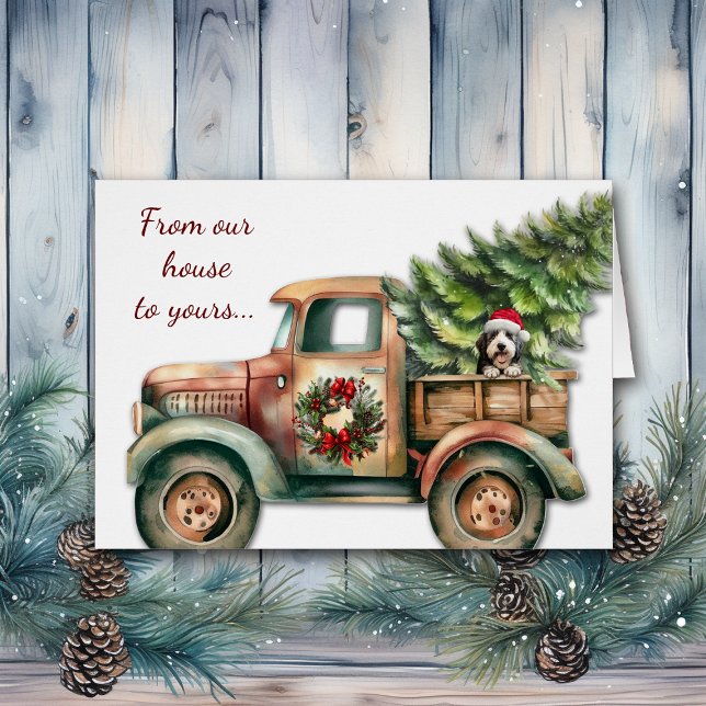 Retro Truck Bearded Collie Dog Christmas Cards (Creator Uploaded)