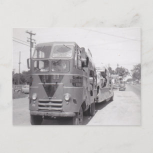 Retro Truck Commercial Semi car hauler Detroit PC Holiday Postcard