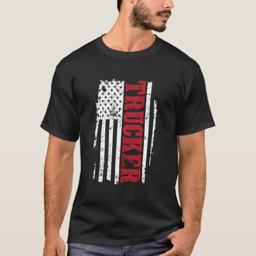 Retro Truck Driver American Flag T_Shirt