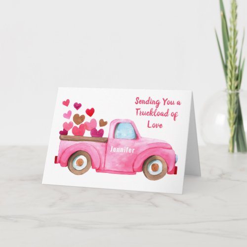 Retro Truck Loads of Love Personalized Pink Card