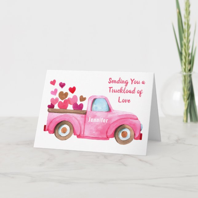 Retro Truck Loads of Love Personalized Pink Card (Front)