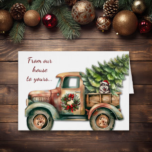 Retro Truck Siberian Husky Dog Christmas Cards