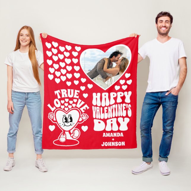 Retro True Love Heart Red Valentine's Day Photo  Fleece Blanket (In Situ)