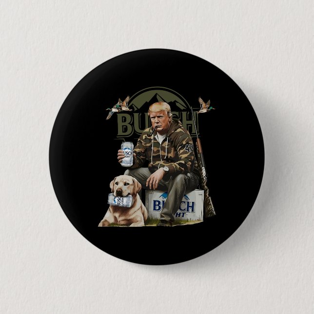 Retro Trump Hunting Deer Funny Beer Drinking Beer  Button (Front)