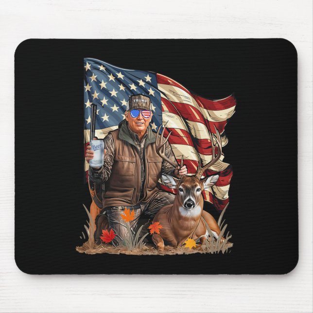 Retro Trump Hunting Deer Funny Beer Drinking Beer  Mouse Pad (Front)