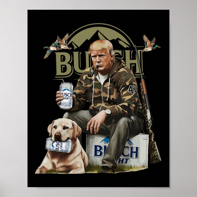Retro Trump Hunting Deer Funny Beer Drinking Beer  Poster (Front)