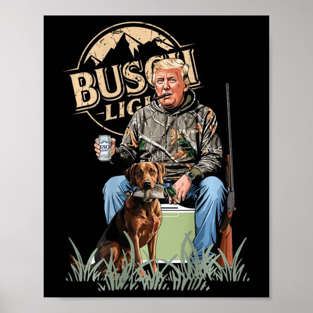 Retro Trump Hunting Deer Funny Beer Drinking Hunti Poster (Front)