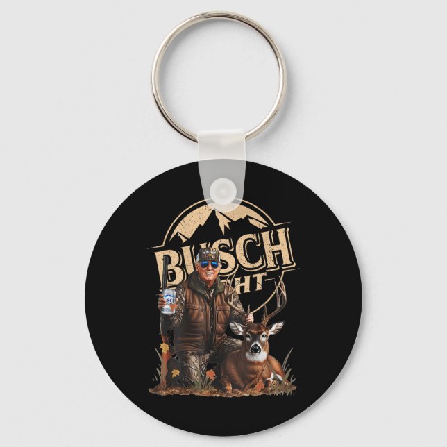 Retro Trump Hunting Deer Funny Beer Drinking Keychain (Front)