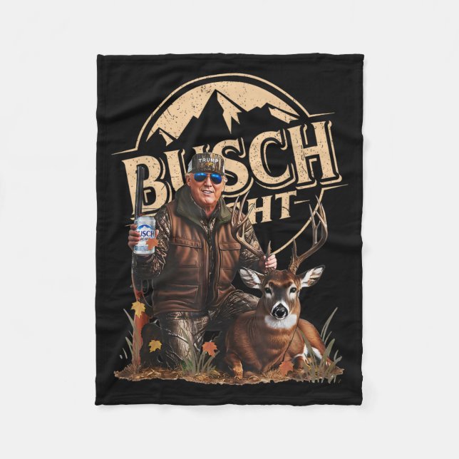 Retro Trump Hunting Deer Funny Drinking Beer Hunti Fleece Blanket (Front)